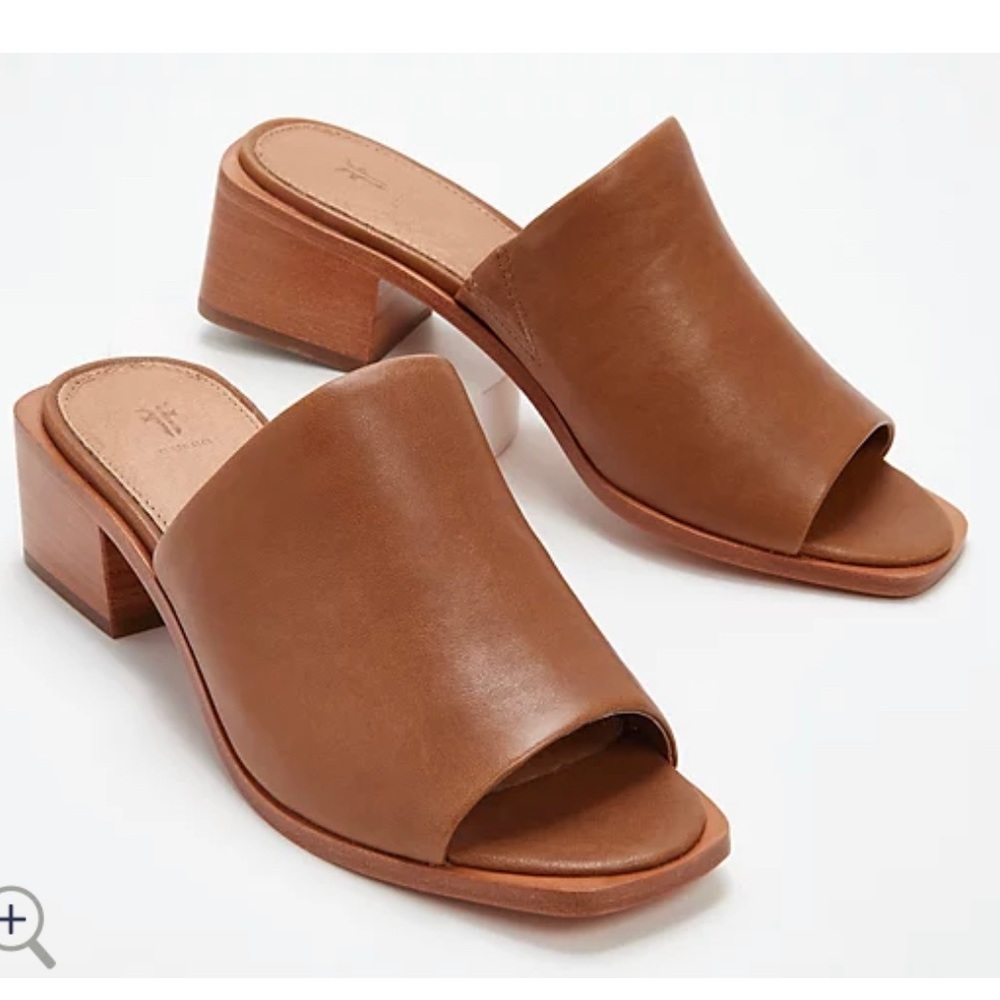 Frye Lucia Leather Heeled Mules - cognac brown, size 9